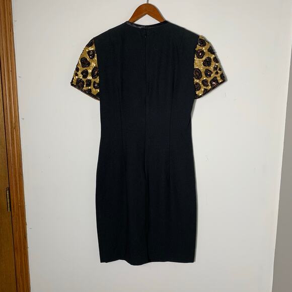 Womens Vintage A.J. Bari dress black with leopard sequined sleeves, size 4 EUC! - Picture 2 of 3